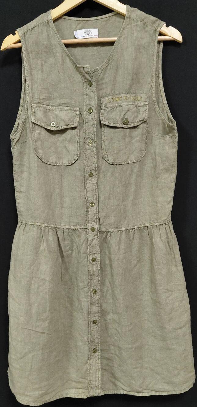 Le Temps des Cerises KOOL Linen Dress Green Sleeveless Knee Length Size L
